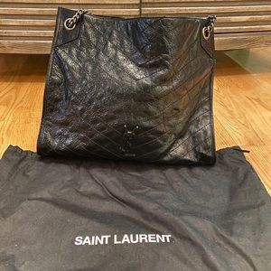 YSL Niki Large Crinkled Shopper Tote Bag (NEW)